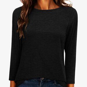 Womens 3/4 Length Sleeve Tops Tee T-Shirts Boat Neck Tunic Travel Basic Blouses